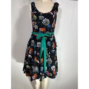 Moulinette Soeurs Floral Tank Flare Sun Dress SZ 10 Pockets Tie Waist Zip Back